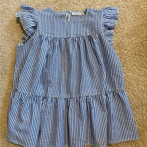 Miss Sparking Seersucker Blue Striped Women's Blouse (Bump Friendly)